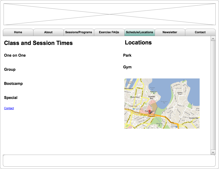 Schedule and Locations Wireframe
