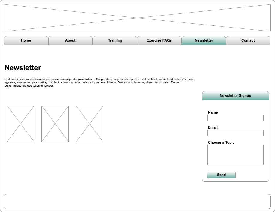 Newsletter Page Wireframe