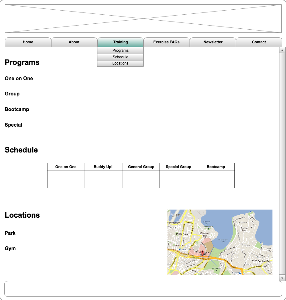 Sessions and Programs Page Wireframe
